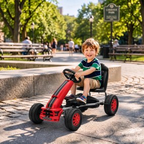 Go-Kart para Crianças +3 Anos com Assento Ajustável, Volante, Travão de Mão, Estrutura em Alumínio e Aço, até 30 kg, Vermelho