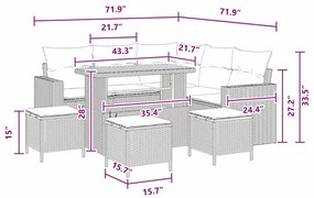 Conjunto de Sofá de Jardim de 9 Peças da com Almofadas Pretas em Polyr
