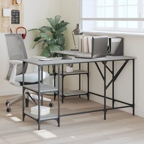 vidaXL Secretária 139x139x75 cm derivados de madeira cinzento sonoma