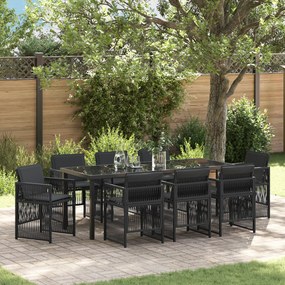 Conjunto de Jantar vidaXL de 9 Peças com Almofadas Rattan Sintético Preto