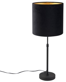 Candeeiro de mesa preto com abajur de veludo preto com dourado 25 cm - Parte Moderno
