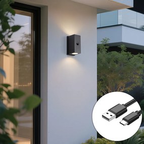 Candeeiro de Parede Preto Sensor Lux Magnético Incl. LED Recarregável - Baleno