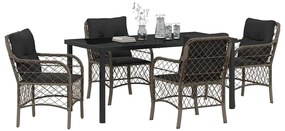 Conjunto de Jantar de Jardim com 5 Peças e Almofadas Cinzas em Rattan