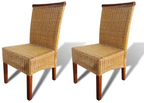 Cadeiras de jantar 2 pcs vime genuíno castanho