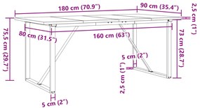 Mesa de jantar estrutura em O 180x90x75,5cm pinho/aço