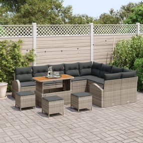 Conjunto de Sofá de Jardim de 13 Peças com Almofadas Cinza em Vime Sin