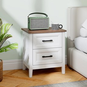 Mesa de Cabeceira Mesa de Cabeceira com 2 Gavetas Estilo Rústico 45x30x50 cm Branco
