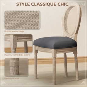 Conjunto de 2 cadeiras de sala de jantar (MESA NÃO INCLUIDA)- Cadeira de sala com medallão ao estilo Luís XVI - Madeira maciça esculpida, com acabamen