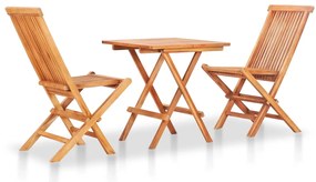 3 pcs conjunto bistrô dobrável madeira de teca maciça