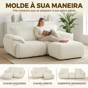 Sofá Modular em L de 2 Lugares com Otomana Reversível Sofá em Chenille com Assento Largo sem Montagem Creme