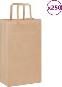 vidaXL Sacos de papel 250 unid com alças castanho 21x11x36 cm