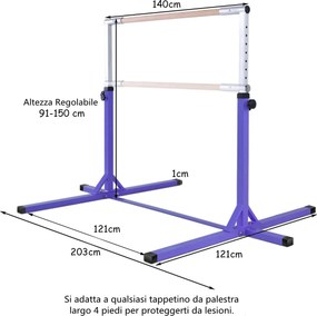 Barra de ginástica horizontal para crianças Barra de treino ajustável em altura Carga ajustável até 100 kg Violeta