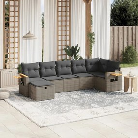 7 pcs conjunto sofás p/ jardim c/ almofadões vime PE cinzento
