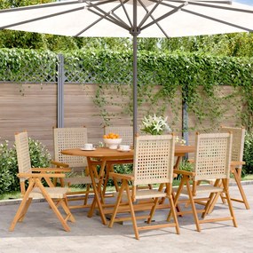 vidaXL Cadeiras jardim reclináveis 6 pcs vime PE/madeira maciça bege