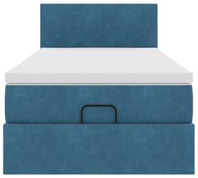 Estrutura cama otomana com colchão azul escuro 90x190cm veludo