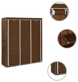 Roupeiro compartimentos e varões 150x45x175cm tecido castanho