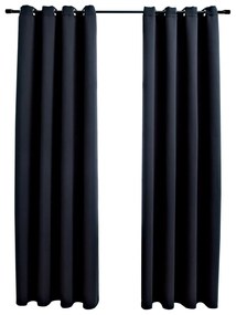 Cortinas blackout com argolas em metal 2 pcs 140x225 cm preto