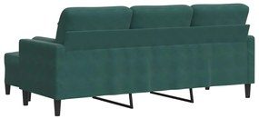 Sofá de 3 lugares com apoio de pés 180 cm veludo verde-escuro