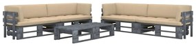 6 pcs conj. lounge paletes c/ almofadões pinho impregnado cinza