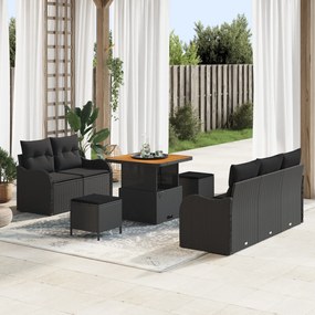 Conjunto de Sofá de Jardim vidaXL com Almofadas Preto Rattan Poliéster