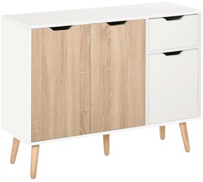HOMCOM Aparador Móvel Auxiliar de Armazenamento com 2 Armários de Porta Gaveta Pés de Madeira para Sala de Estar Cozinha Dormitório | Aosom Portugal