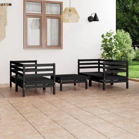 5 pcs conjunto lounge de jardim pinho maciço preto