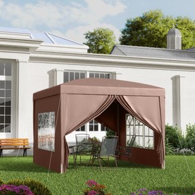 Tenda de Jardim com Paredes Laterais Amovíveis Janelas Porta com Fecho de Correr e Bolsa de Transporte 295x295x196-258 cm Café