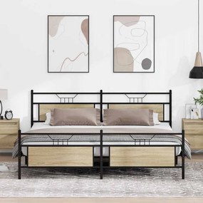 vidaXL Estrutura de cama sem colchão 193x203cm metal carvalho sonoma