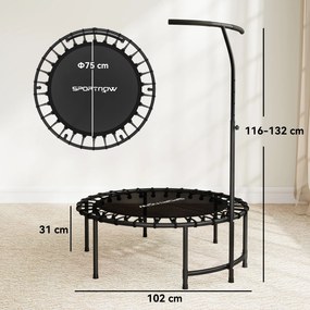 Trampolim de fitness com cordas elásticas, pega ajustável em 5 posições, capacidade de 100 kg, aço, Ø102x132 cm, preto
