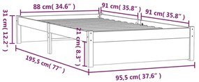 Estrutura de cama solteiro 90x190 cm madeira maciça
