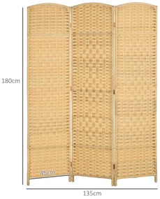 Biombo Dobrável de 3 Painéis Divisor de Ambientes 135x180 cm Ecrã de Privacidade de Polipropileno Madeira