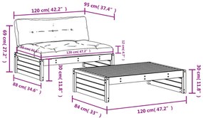 2 pcs conjunto lounge de jardim com almofadões madeira maciça