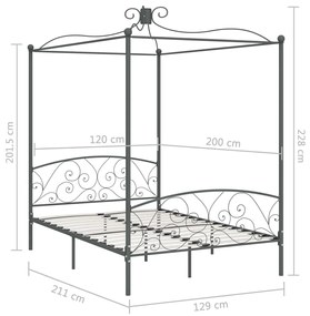 Estrutura de cama com dossel 120x200 cm metal cinzento