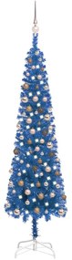3078078 vidaXL Árvore de Natal fina com luzes LED e bolas 210 cm azul