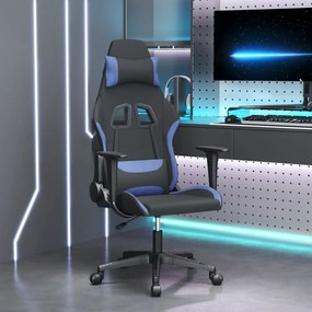 vidaXL Cadeira gaming de massagens tecido preto e azul