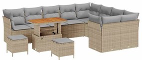 Conjunto de Sofás de Jardim de 12 Peças com Almofadas Bege Vime Acácia