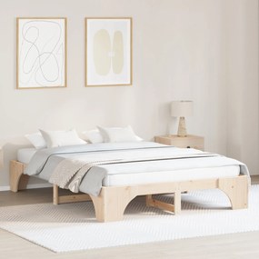Estrutura de Cama Natural Madeira de Pinho Sólido 140 x 200 cm