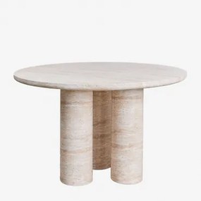 Mesa De Jantar Redonda Ø120 Cm Em Cimento Efeito Travertino Lourdes Look Travertino - Sklum