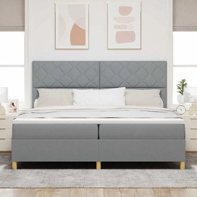 Cama Box com Colchão e Luz LED Cinza Claro 200x200 cm Tecido