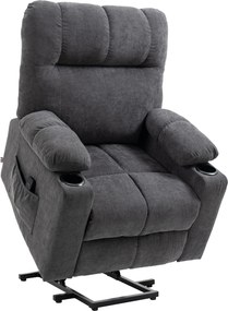 HOMCOM Poltrona para seniores com auxílio para levantar, função de reclinação, incl. controlo remoto, 144 cm x 91 cm x 88 cm, cinzento escuro | Aosom Portugal