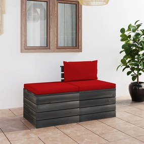 2 pcs conjunto lounge de paletes com almofadões pinho maciço