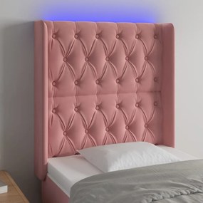 Cabeceira de cama c/ luzes LED veludo 83x16x118/128 cm rosa