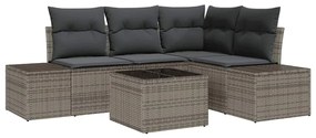 Conjunto de Sofá de Jardim com 5 Peças e Almofadas em Rattan Cinza