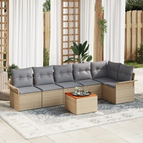 Conjunto de Sofás de Jardim de 7 Peças com Almofadas Bege Rattan Acáci