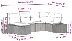 Conjunto de Sofá de Jardim de 6 Peças com Almofadas em Rattan Sintétic