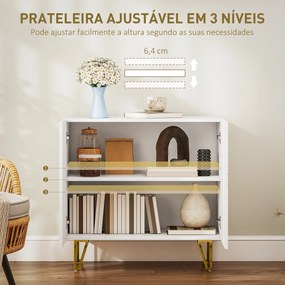 Aparador para Sala Aparador de Entrada com 2 Portas e Prateleiras Ajustáveis para Cozinha Sala 80x40x75 Branco Brilhante