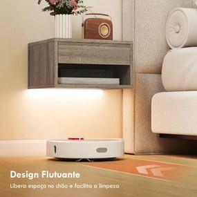 Conjunto de 2 Mesas de Cabeceira Flutuantes 37x32x21 cm com Luzes LED RGB Controlo por APP e Prateleira Aberta Madeira