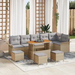 Conjunto de Sofá de Jardim de 10 Peças com Almofadas Bege Rattan Acáci