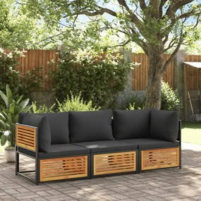 vidaXL 3 pcs conjunto de sofás de jardim com almofadões acácia maciça