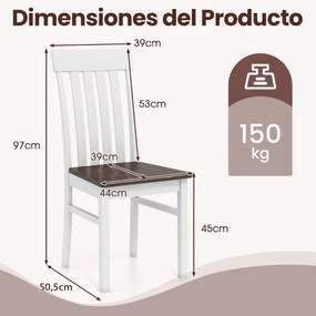 Conjunto de 2 cadeiras de jantar (MESA NÃO INCLUIDA) com encosto de ripas e assento em madeira de borracha Suporte de 150 kg para cozinha, sala de est